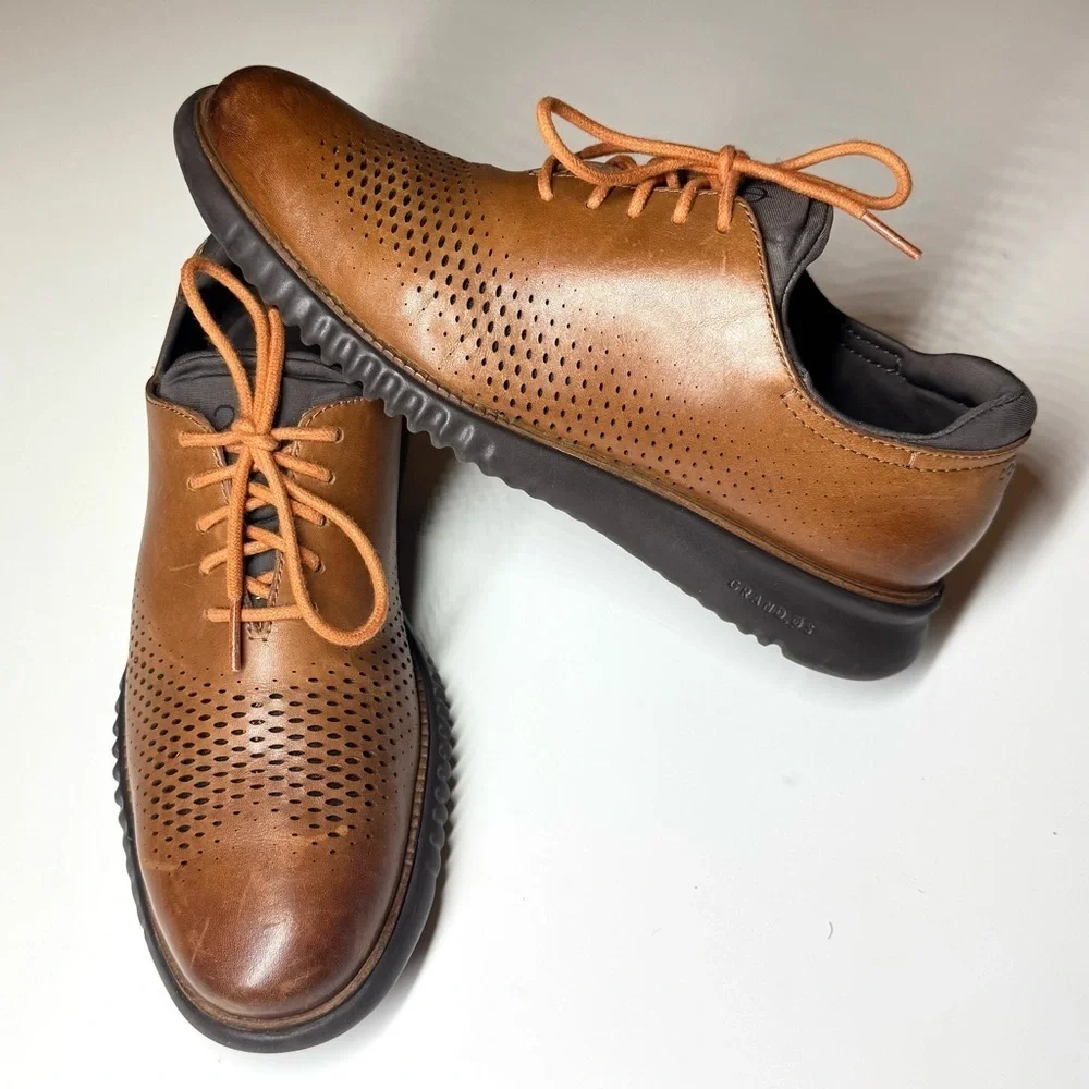 Cole Haan Men's 2.ZEROGRAND Laser Wingtip Oxfords Brown Leather Shoes Size- 8M